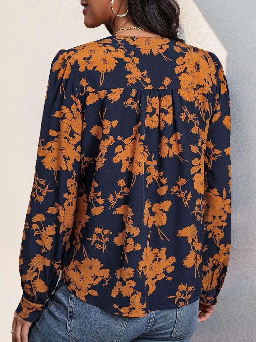 Navy Blue Floral Printed Top
