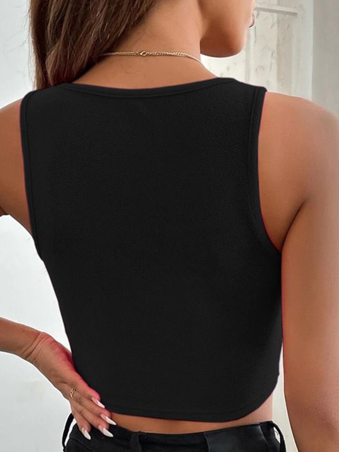 Black Corset Detail Tank Top
