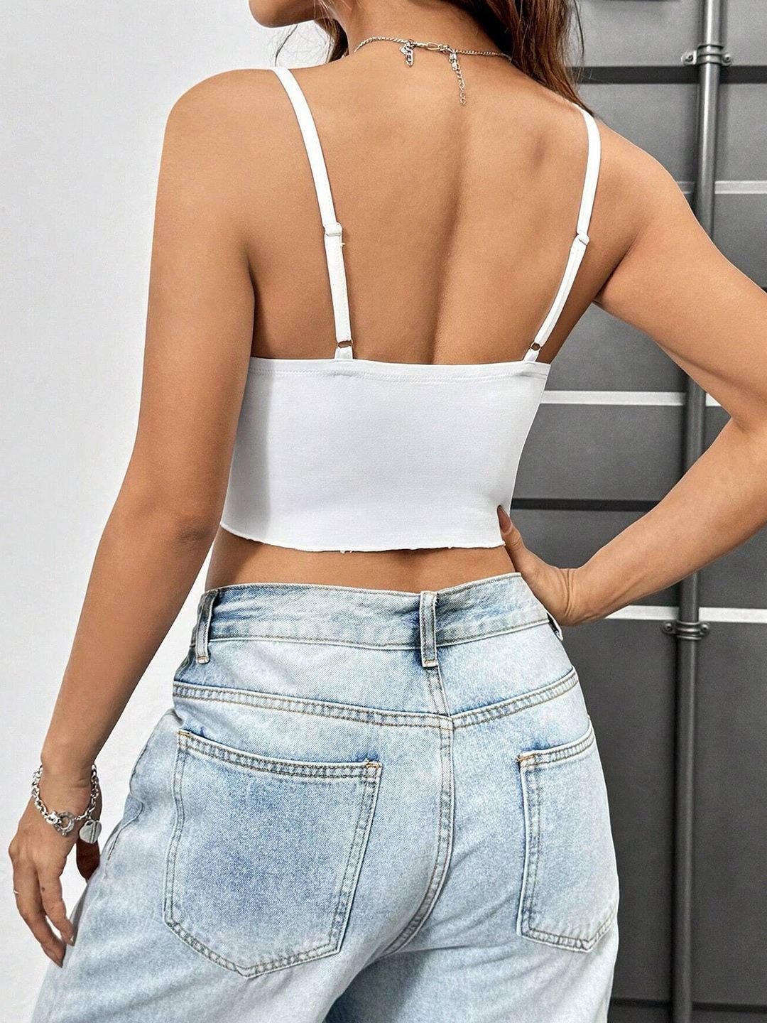 White Strappy Pleated Bralette Top