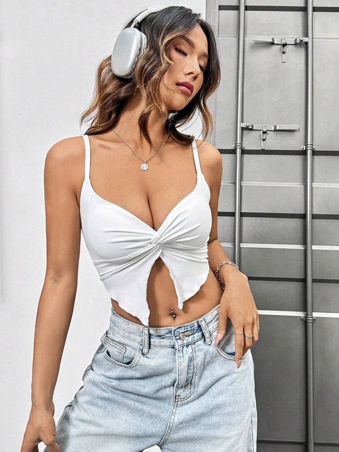White Strappy Pleated Bralette Top