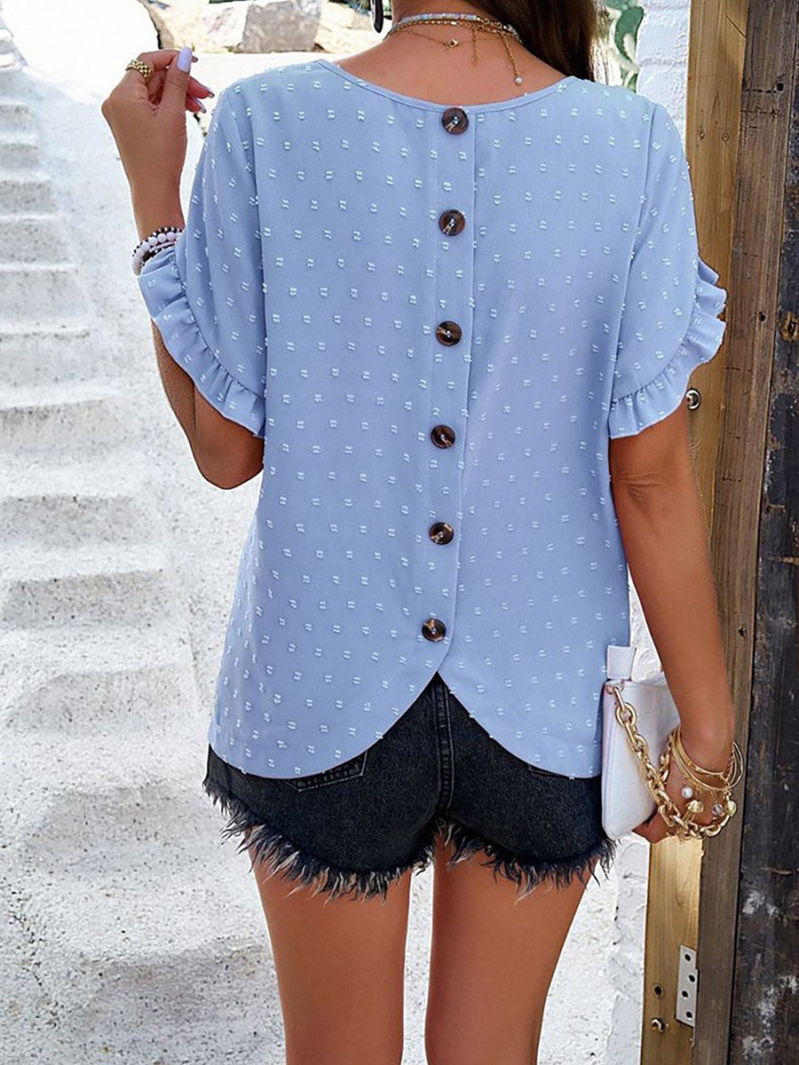 Blue Round Neck Dobby Top