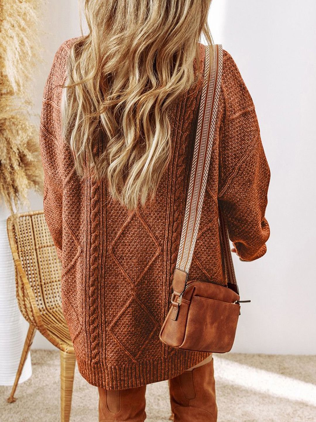 Coffee Brown Solid Winter Mini Dress