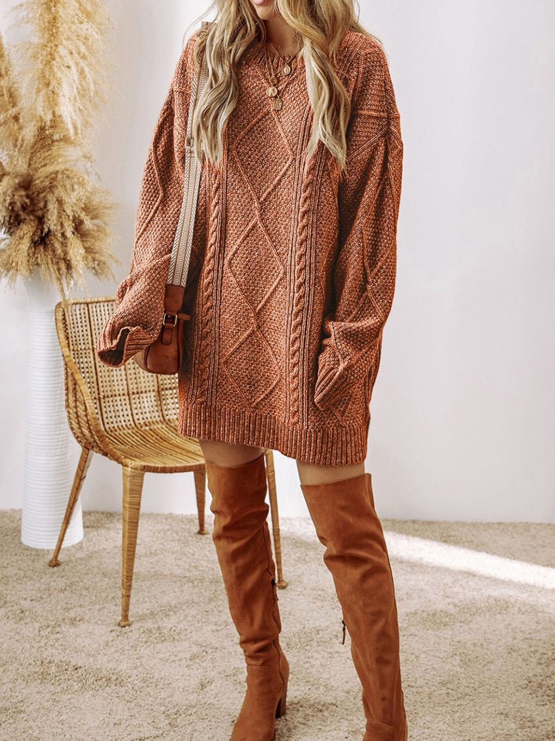Coffee Brown Solid Winter Mini Dress