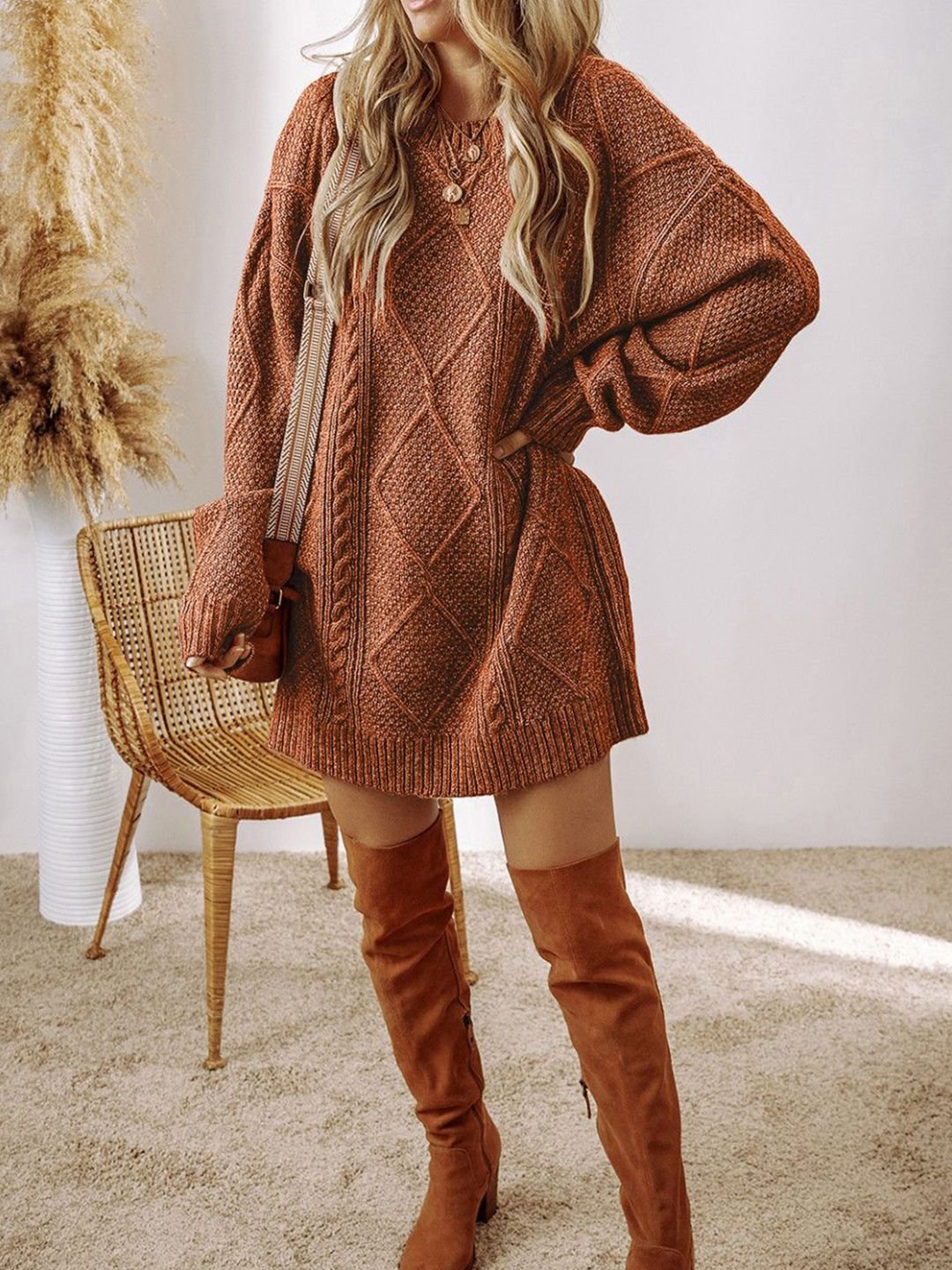 Coffee Brown Solid Winter Mini Dress