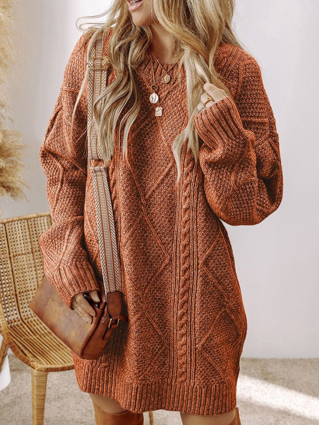 Coffee Brown Solid Winter Mini Dress
