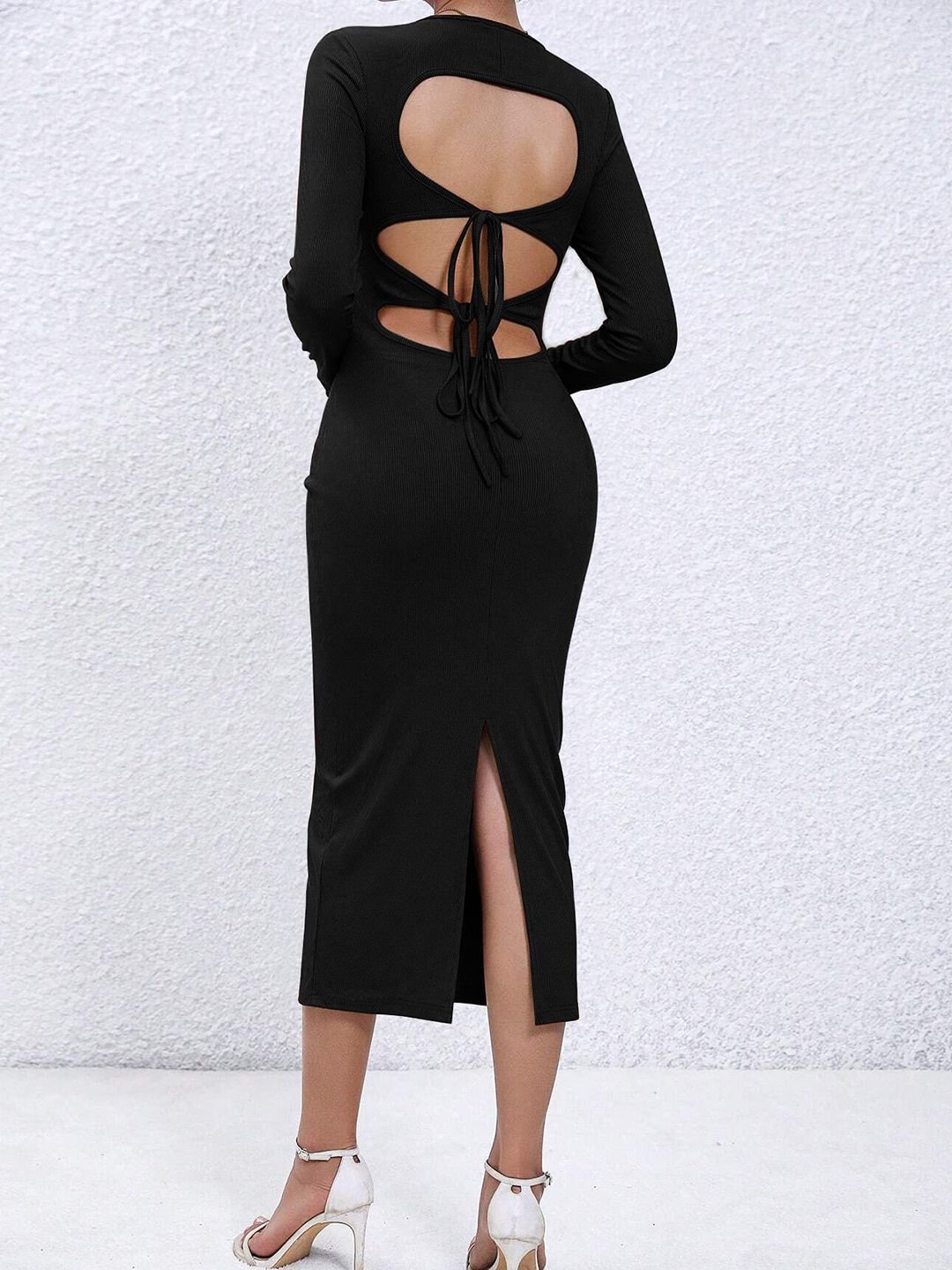 Black Solid Long Sleeves Bodycon Dress