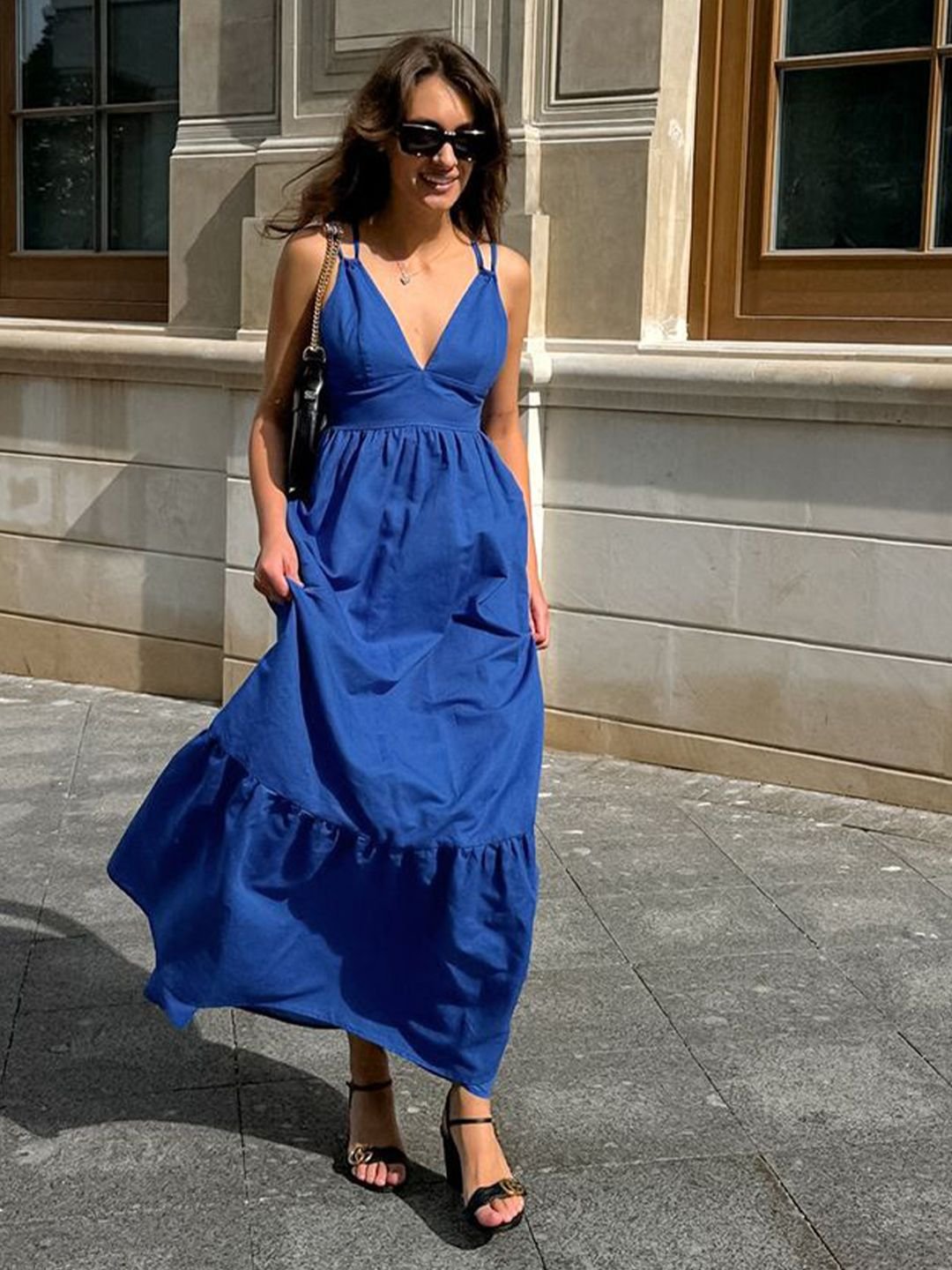 V-Neck Strap Detail Maxi Dress