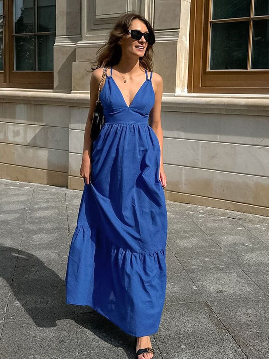 V-Neck Strap Detail Maxi Dress
