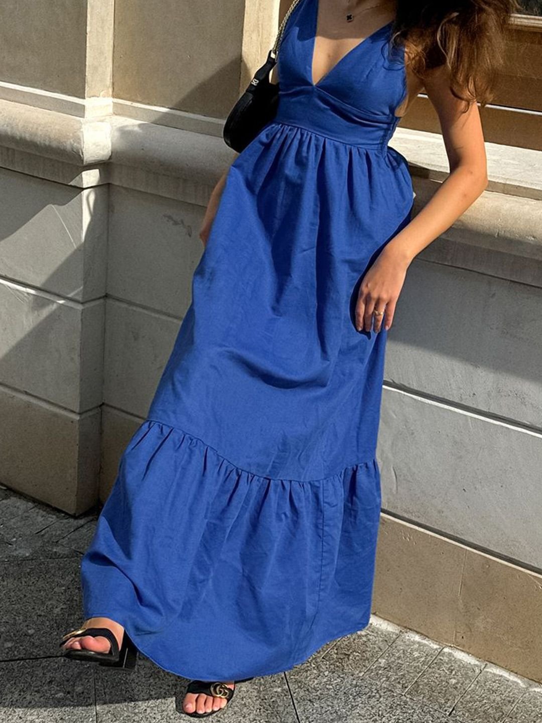V-Neck Strap Detail Maxi Dress