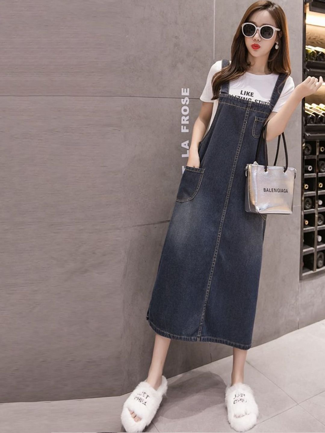 Blue Cotton Fit and Flare Shoulder Straps Solid Dress