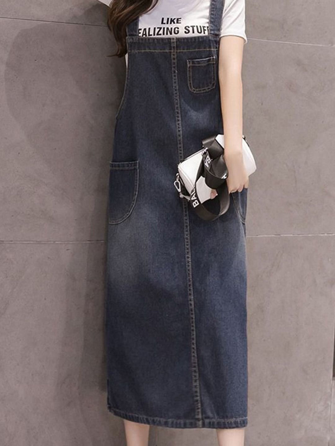 Blue Cotton Fit and Flare Shoulder Straps Solid Dress
