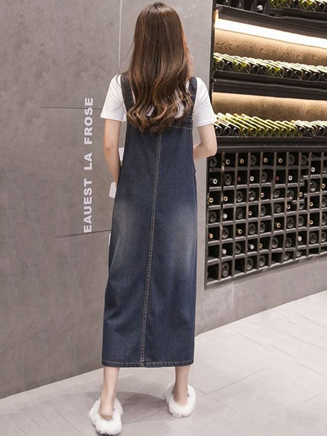 Blue Cotton Fit and Flare Shoulder Straps Solid Dress