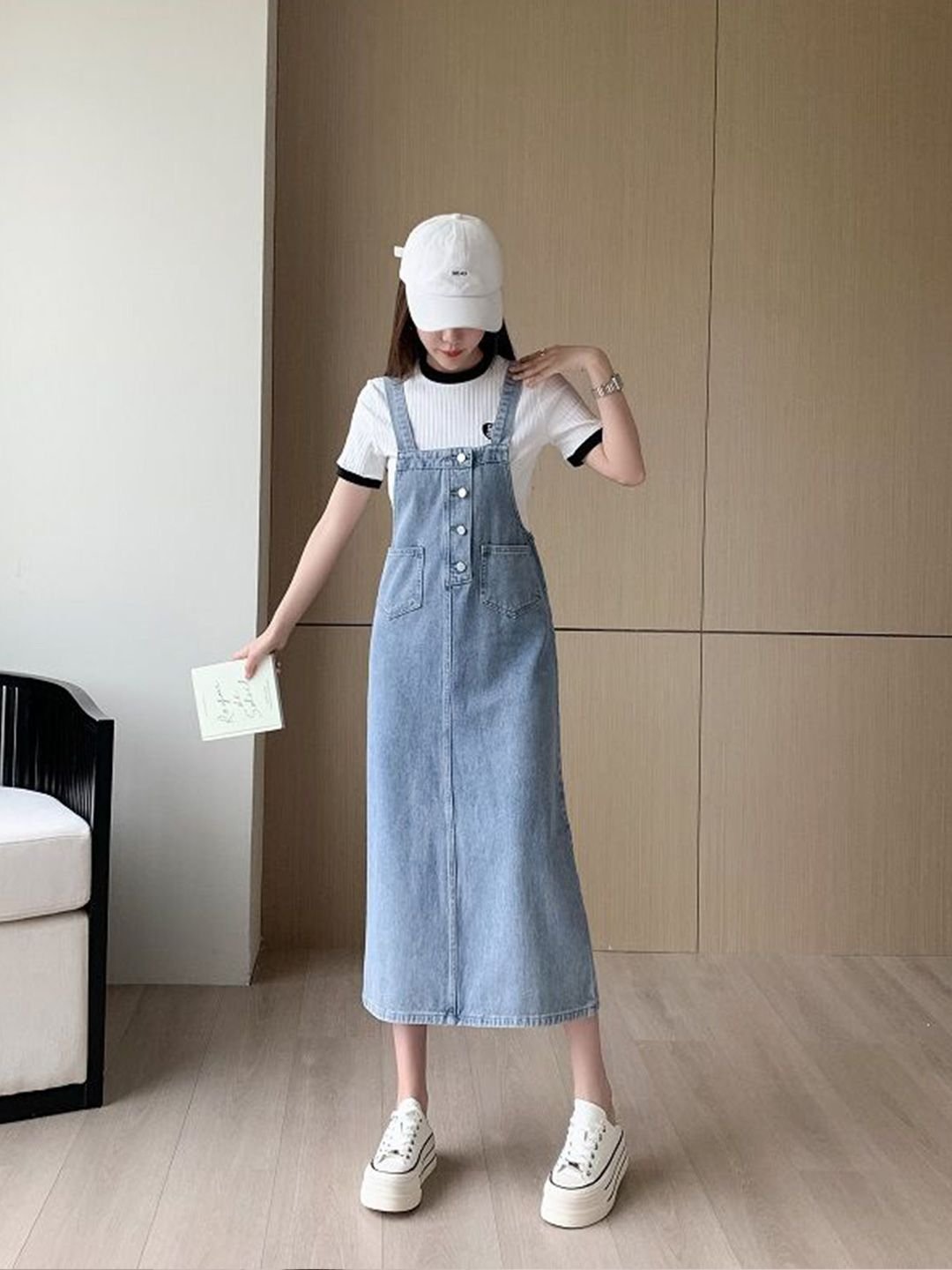 Blue Cotton Fit and Flare Shoulder Straps Solid Dress