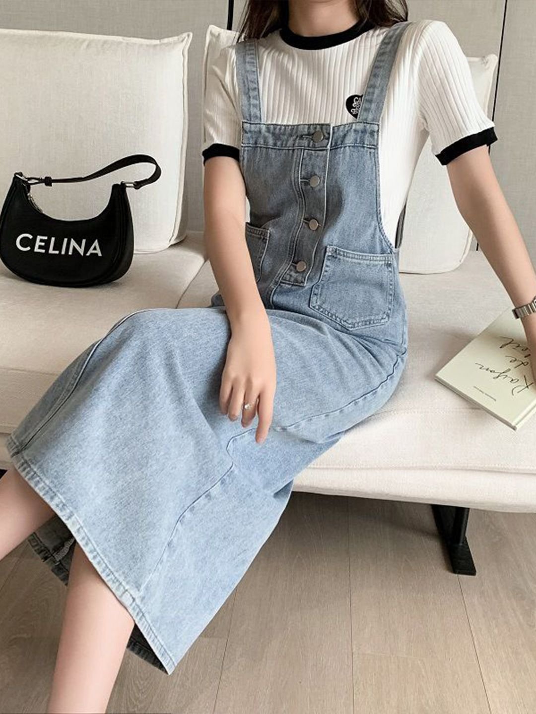 Blue Cotton Fit and Flare Shoulder Straps Solid Dress