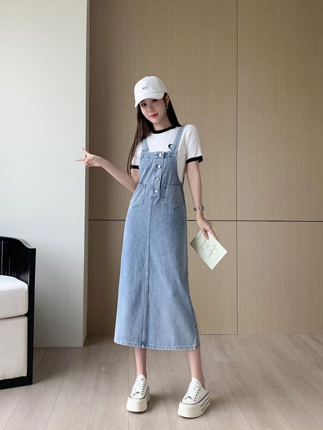 Blue Cotton Fit and Flare Shoulder Straps Solid Dress