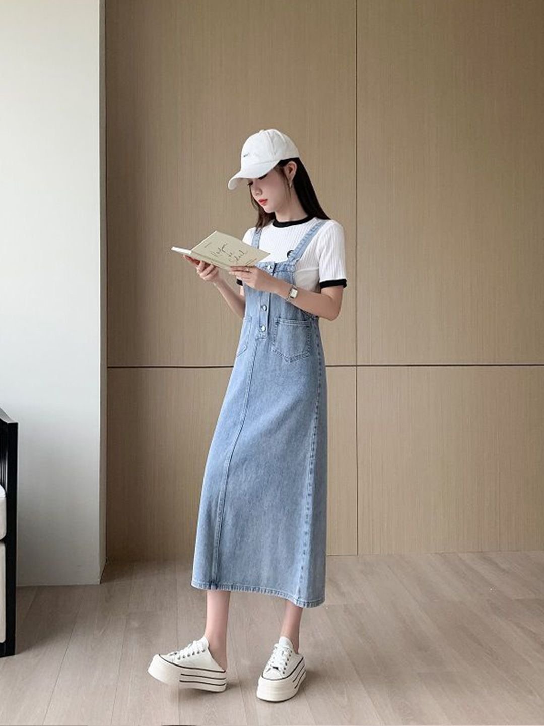 Blue Cotton Fit and Flare Shoulder Straps Solid Dress