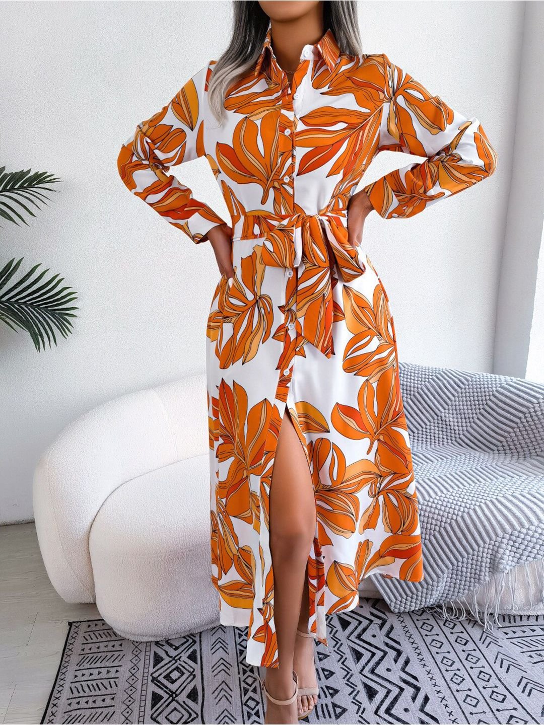 White Abstract Print Midi Dress