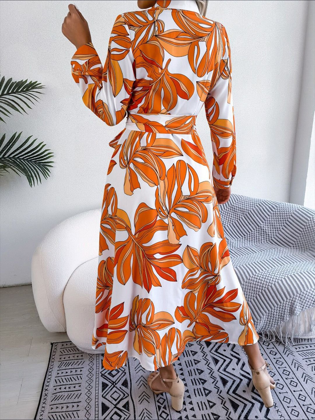 White Abstract Print Midi Dress