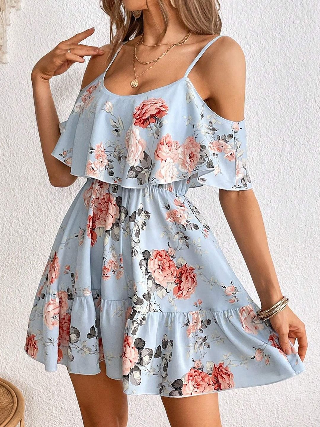 Blue Printed Fit and Flare Dress