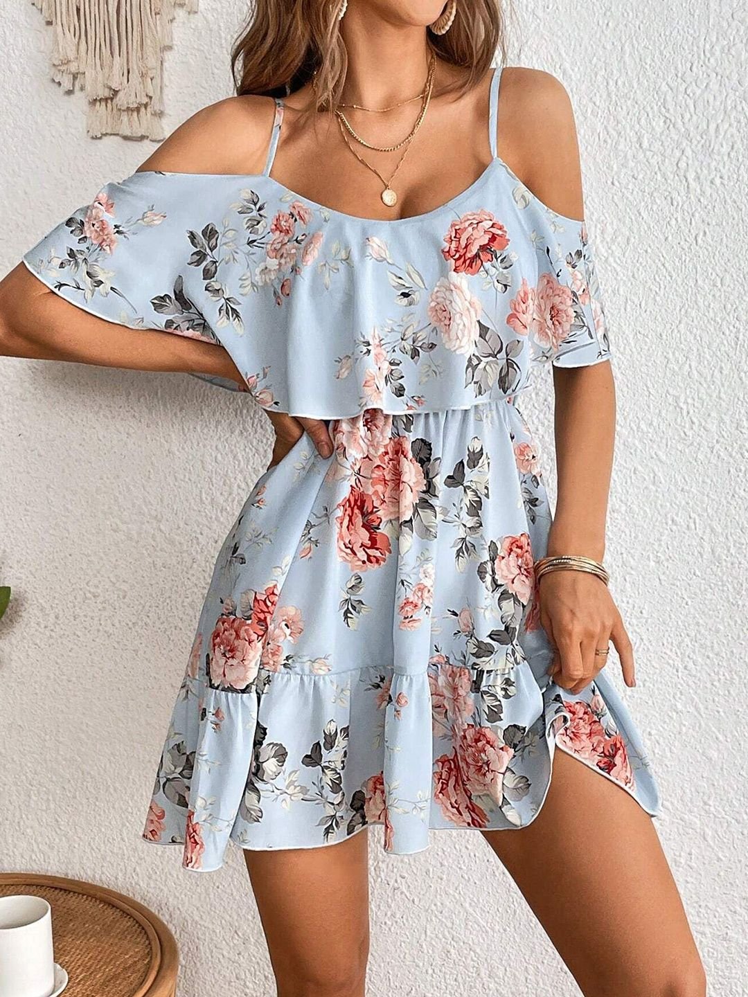 Blue Printed Fit and Flare Dress