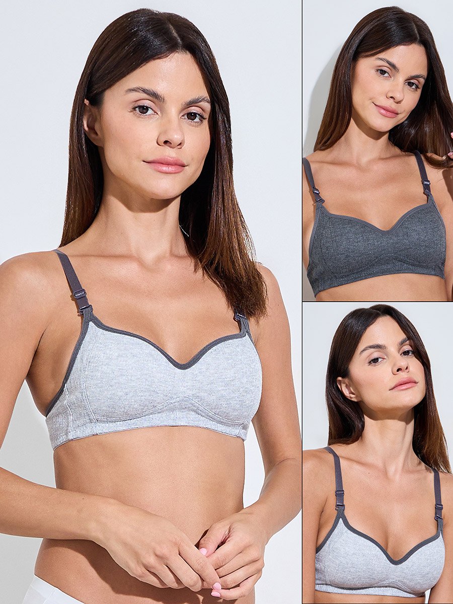 Pack of 2 - Padded Non Wired T-Shirt Bra with Contrast Strap Detail