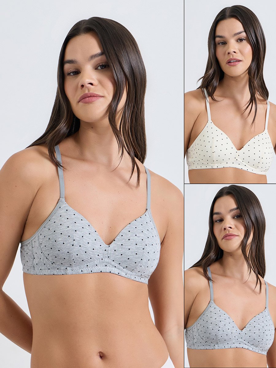Pack of 2 - Padded Non Wired Polka Dot Print T-Shirt Bra