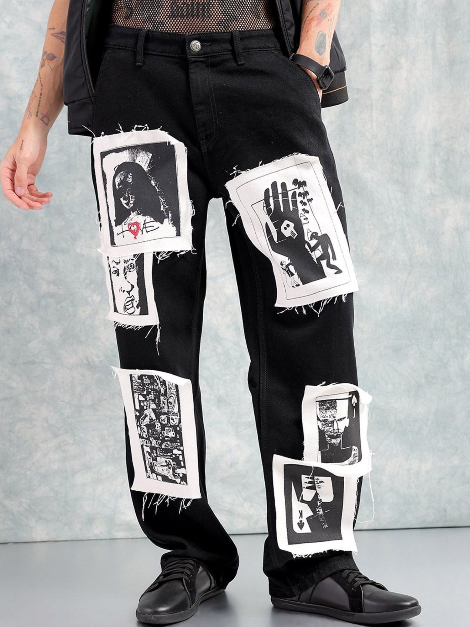 Men Baggy Fit Printed Mid Rise Jeans