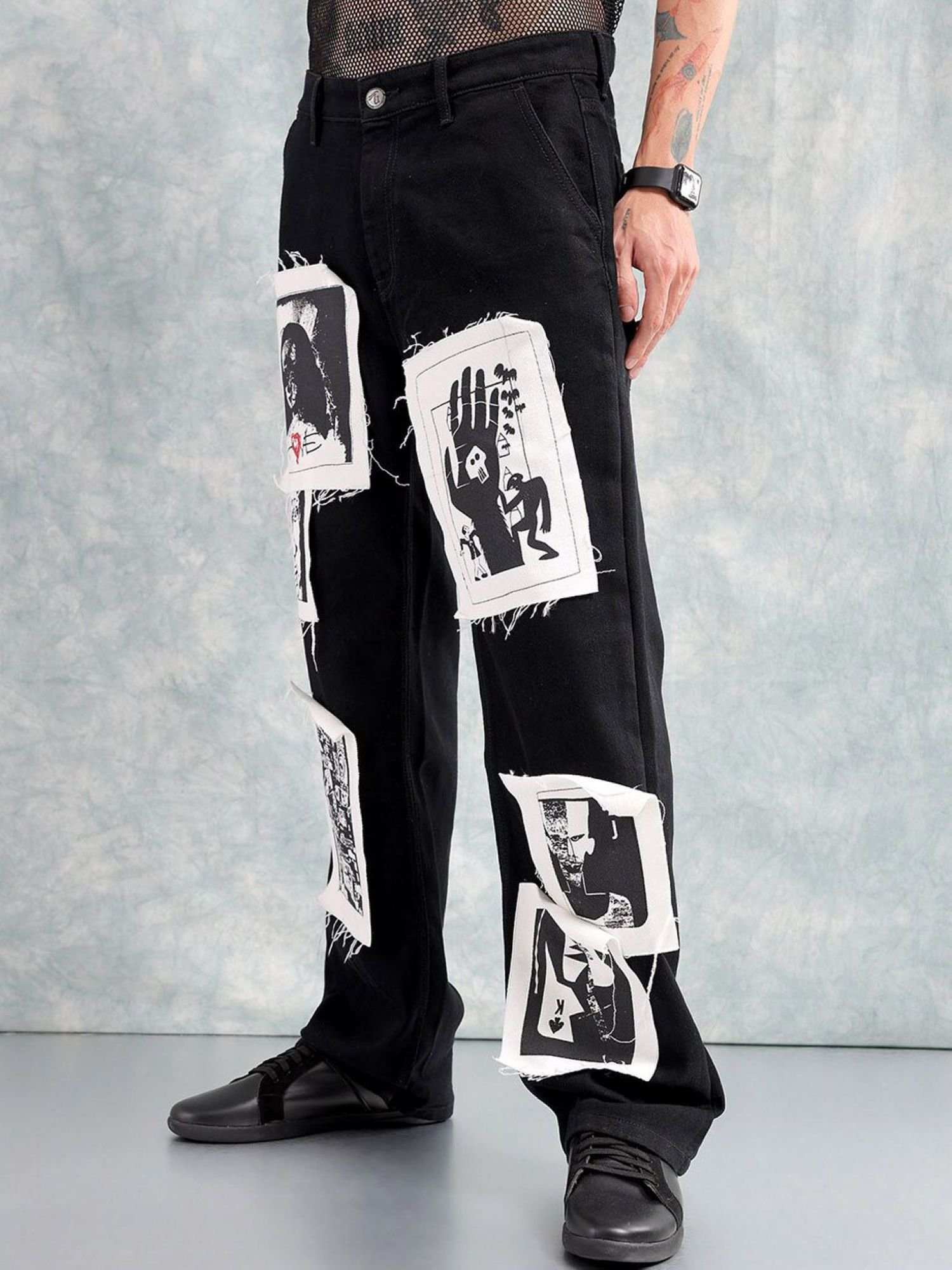 Men Baggy Fit Printed Mid Rise Jeans