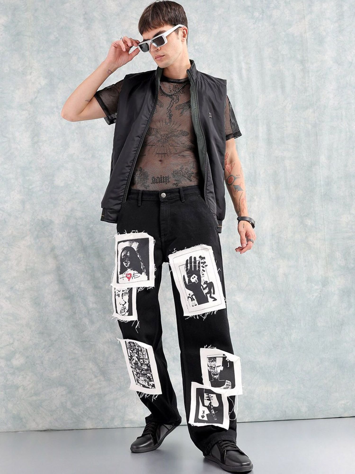 Men Baggy Fit Printed Mid Rise Jeans