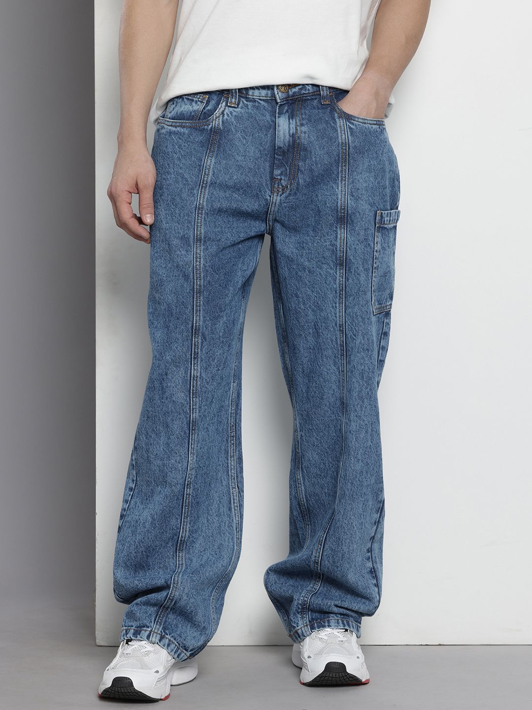 Men Wide Leg Mid Rise Jeans