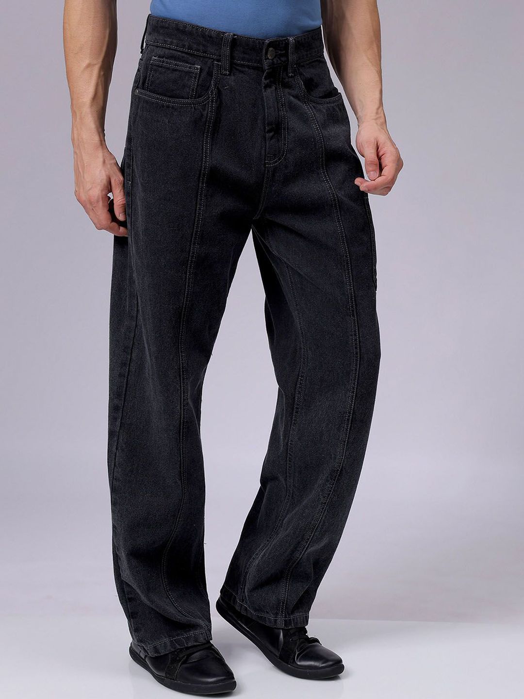 Men Wide Leg Mid Rise Jeans