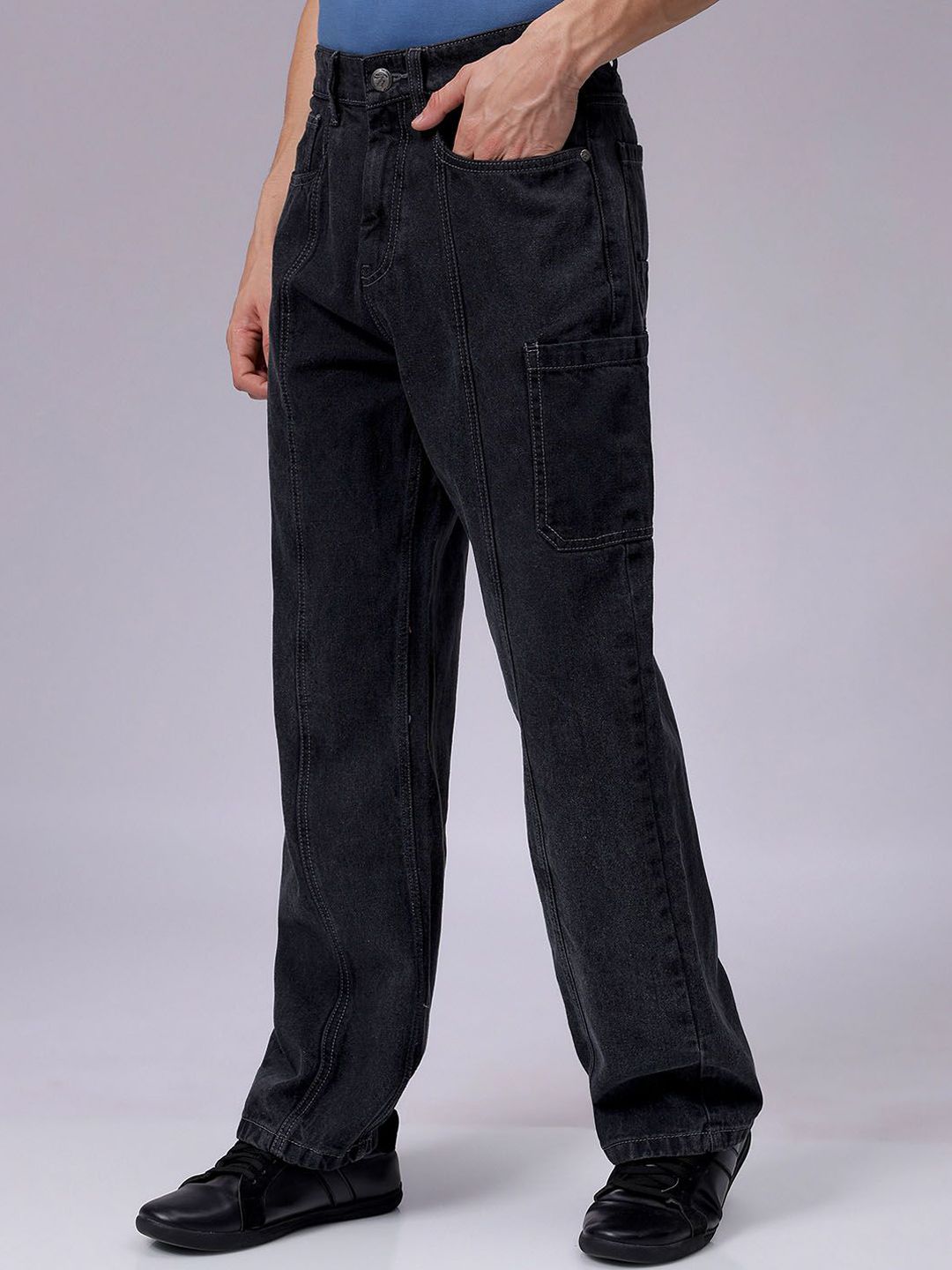 Men Wide Leg Mid Rise Jeans