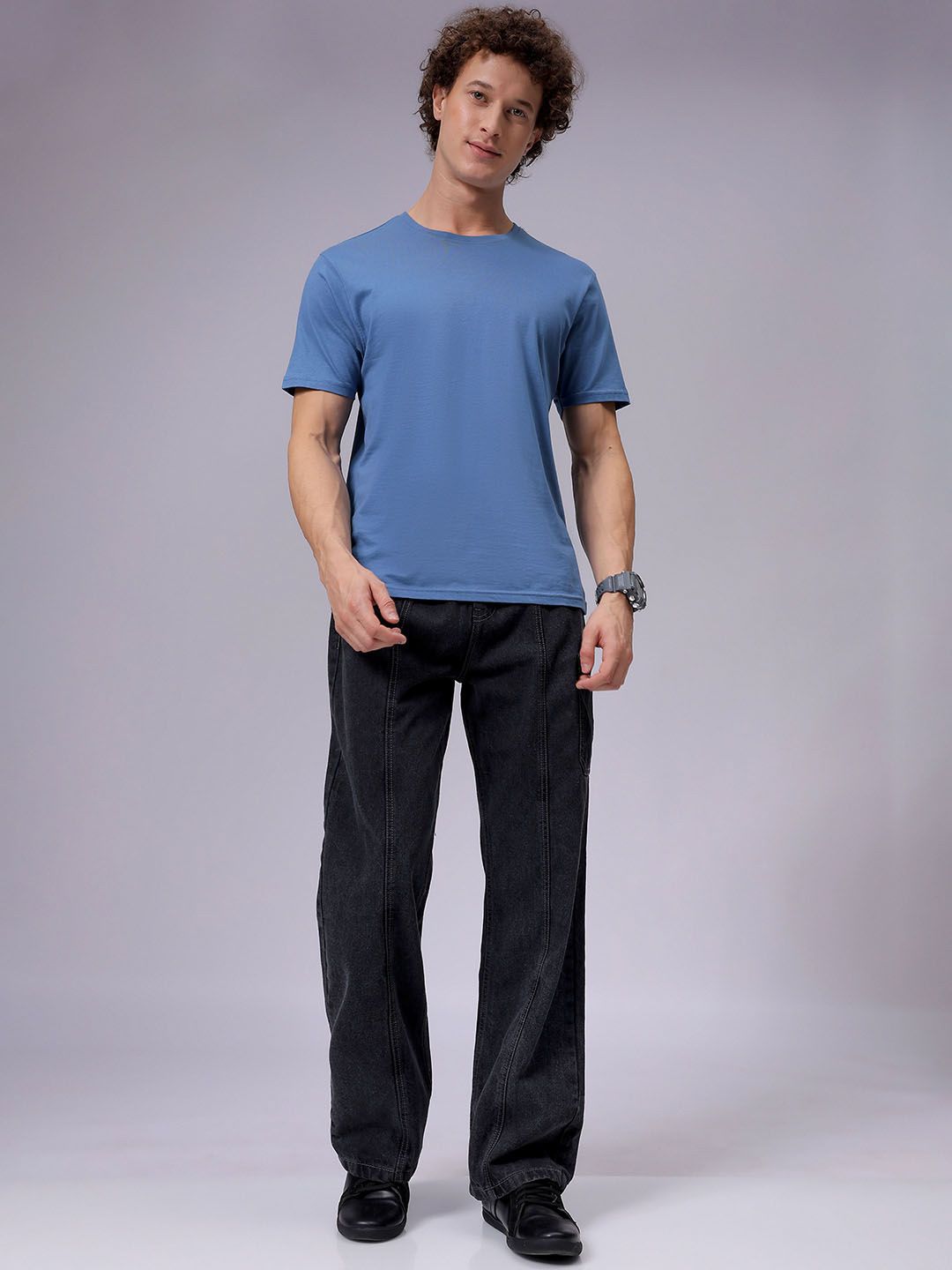 Men Wide Leg Mid Rise Jeans