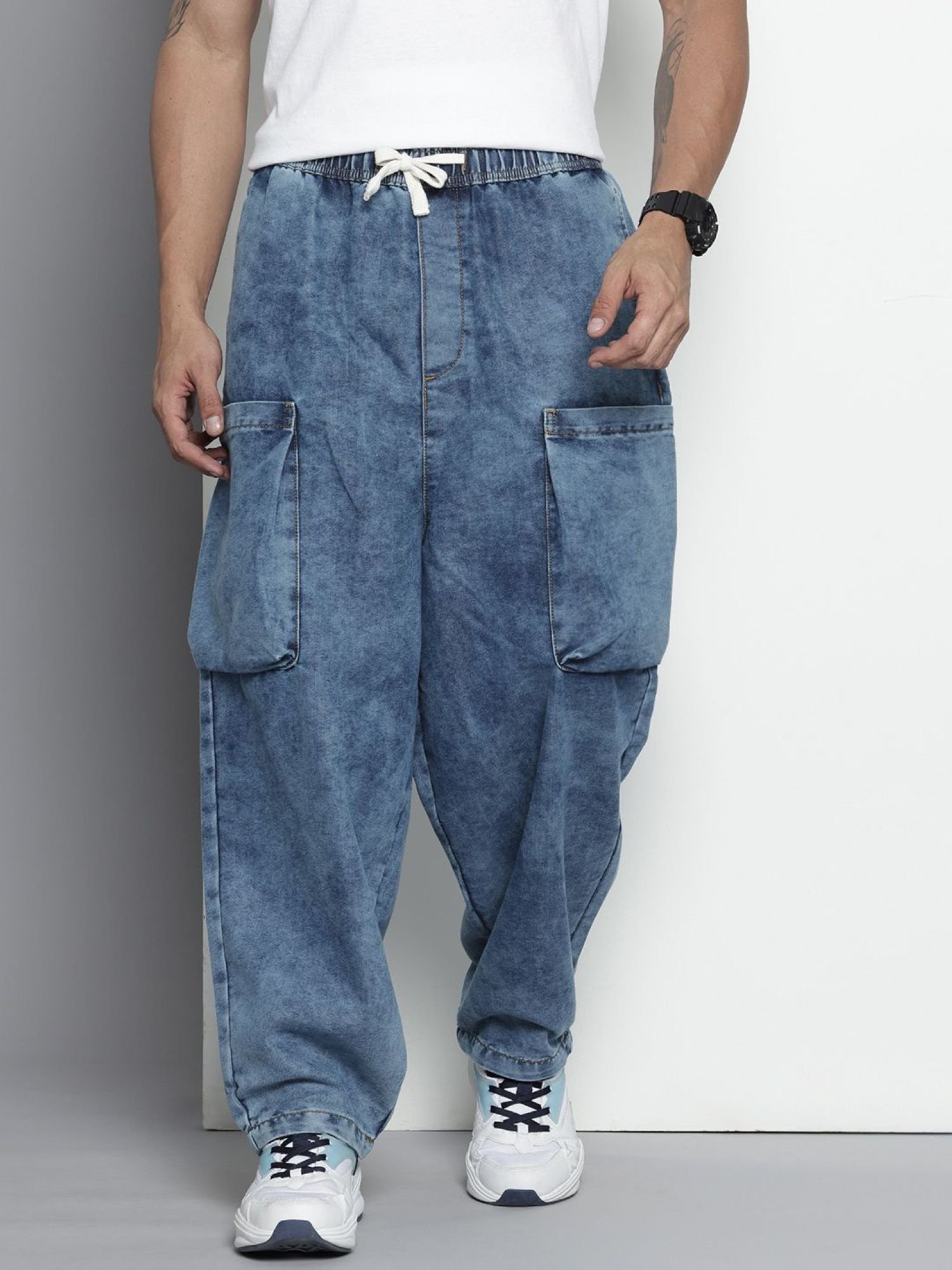 Men Baggy Fit Mid Rise Harem Jeans