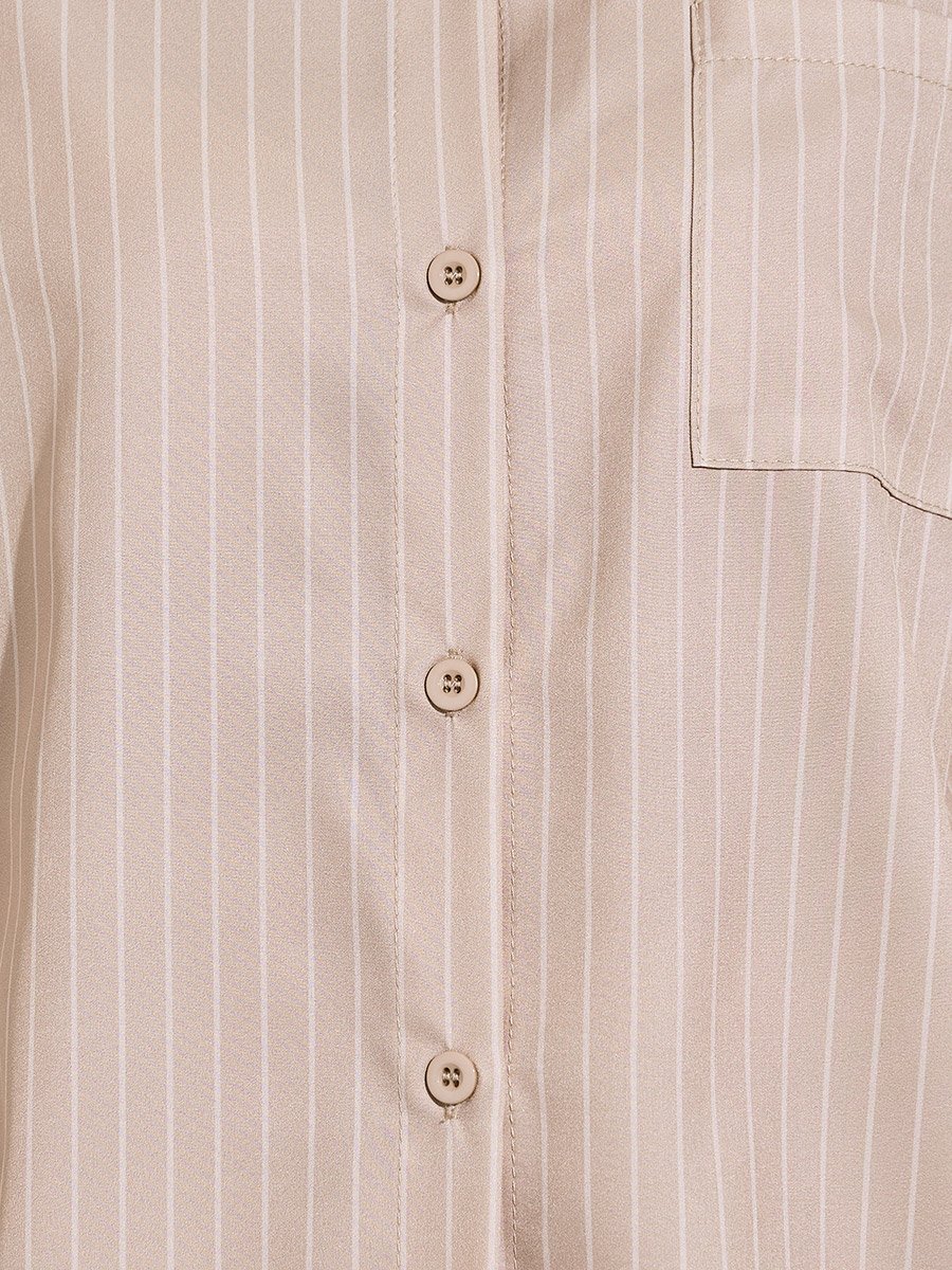 Khaki Striped Oversized Shirt and Wide Leg Pants Co-Ords