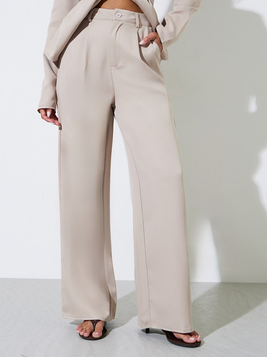 Khaki Wrap Blazer and Wide Leg Trousers Co-Ord Set