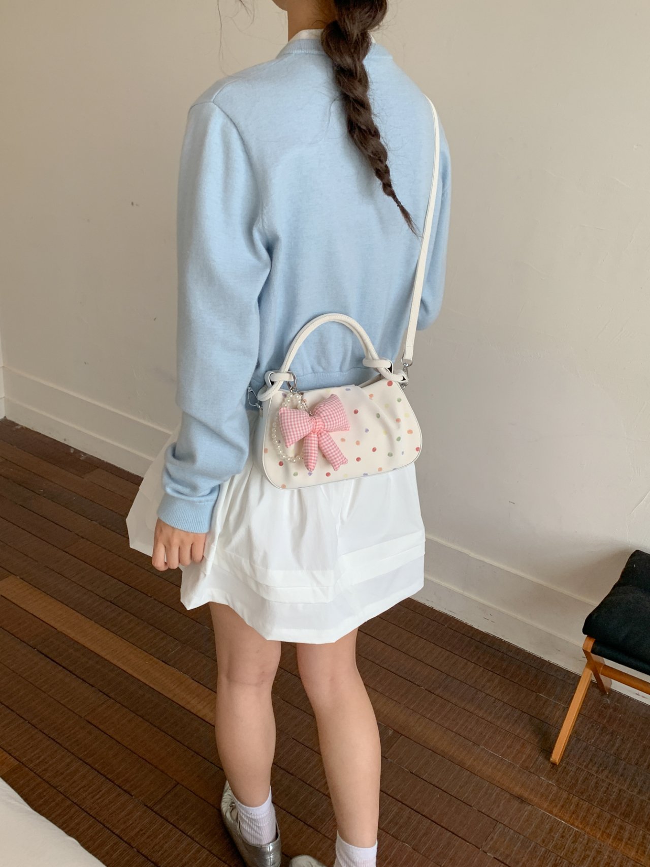 Polka Dot Crossbody Bag with Plush Charm