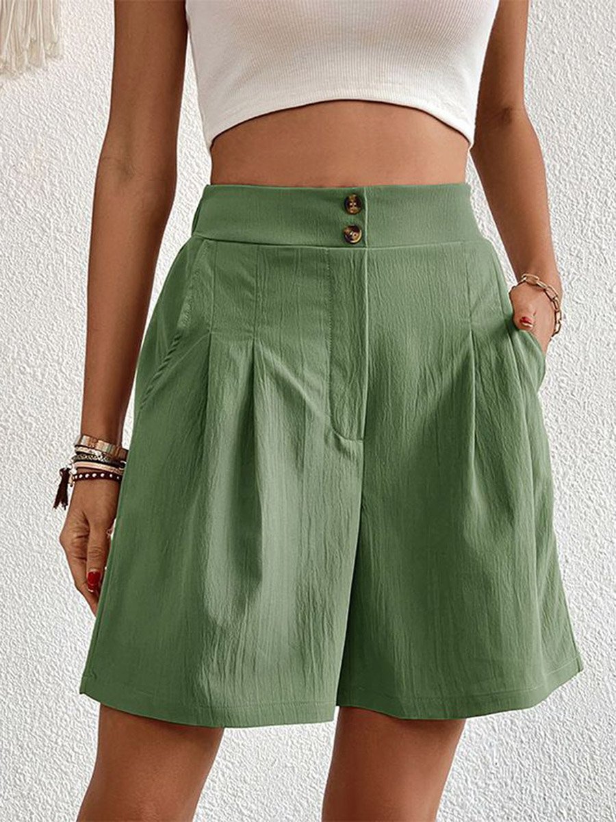 Green Casual High-Waisted Shorts