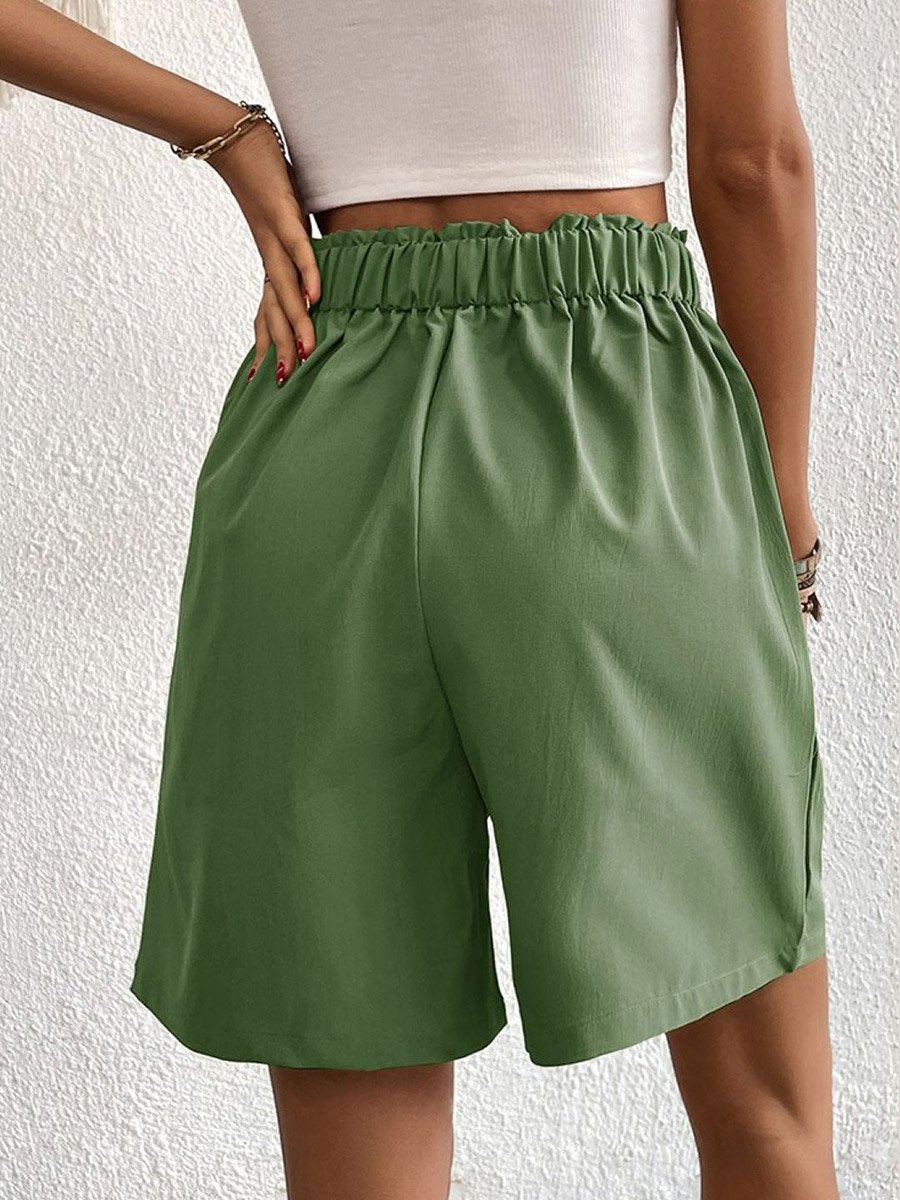 Green Casual High-Waisted Shorts