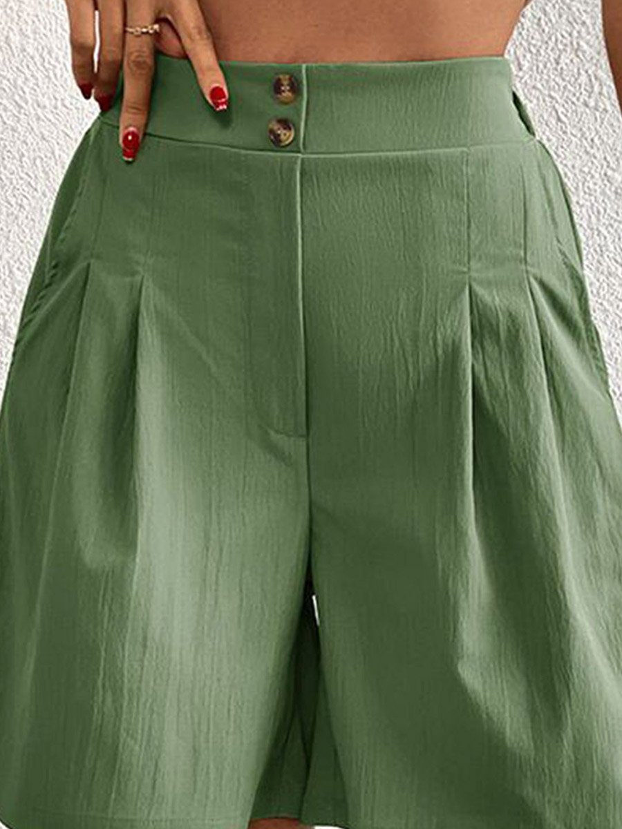 Green Casual High-Waisted Shorts