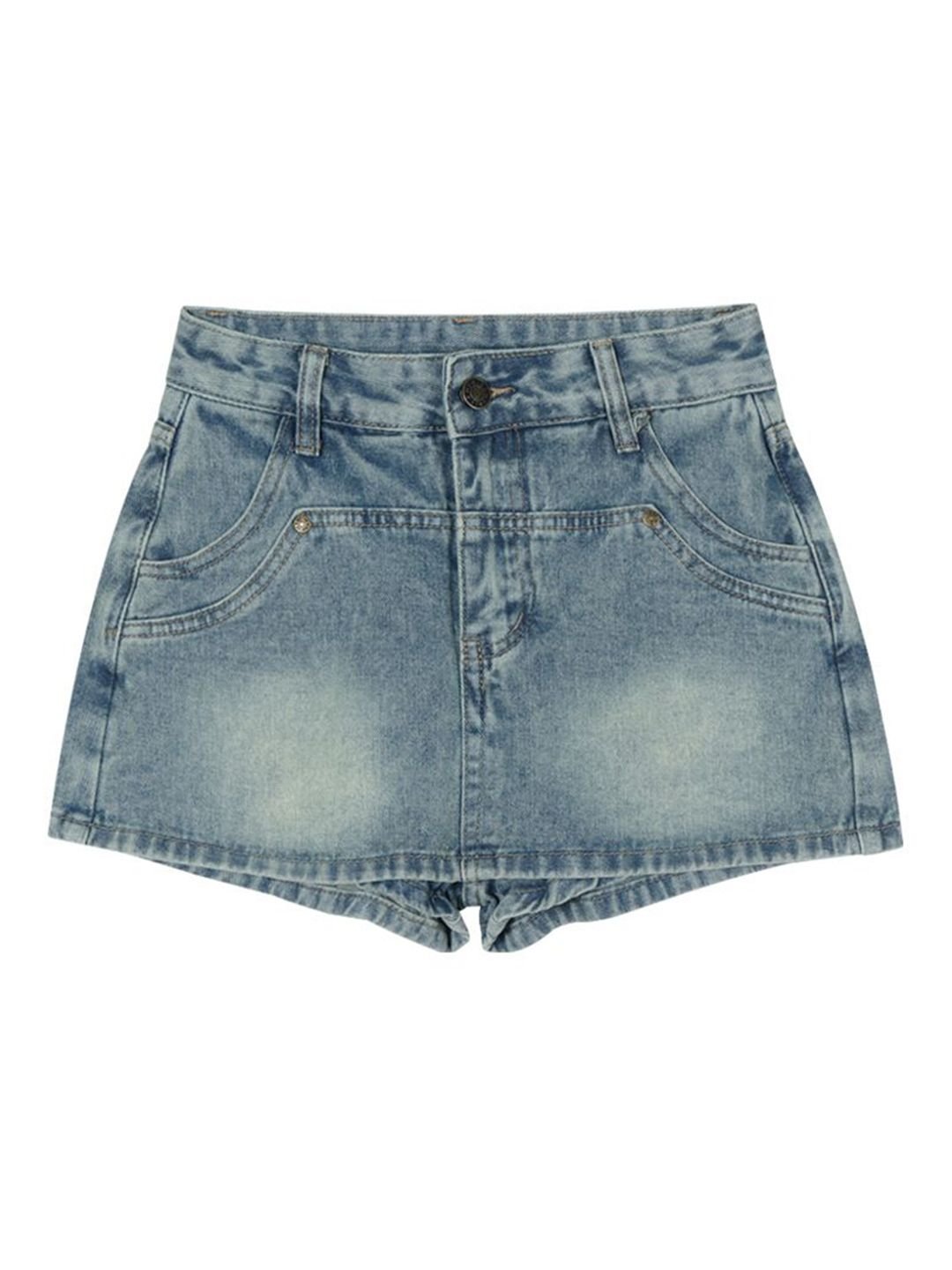 Blue Cotton Denim Skorts