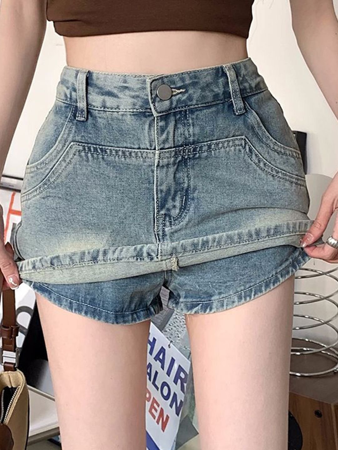 Blue Cotton Denim Skorts
