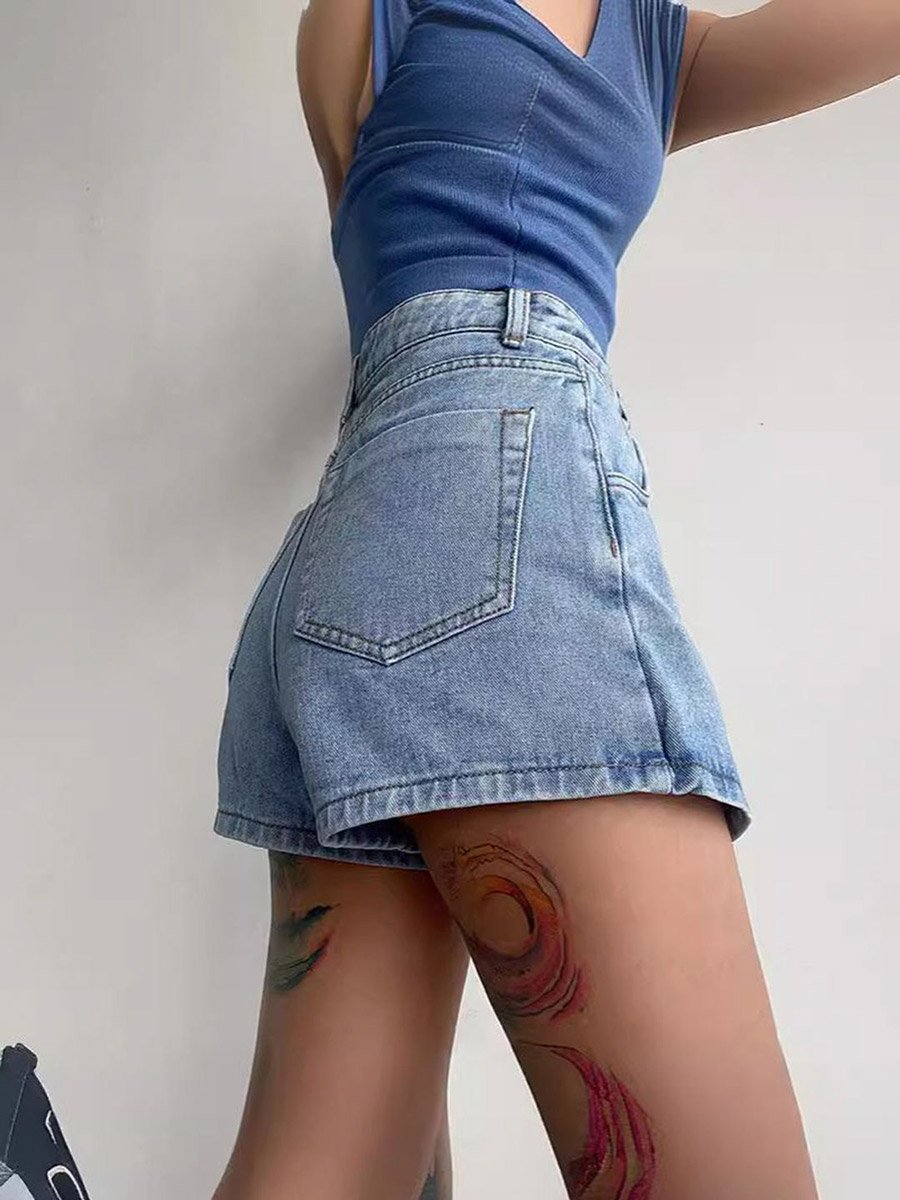 Blue Wrap Denim Mini Skort