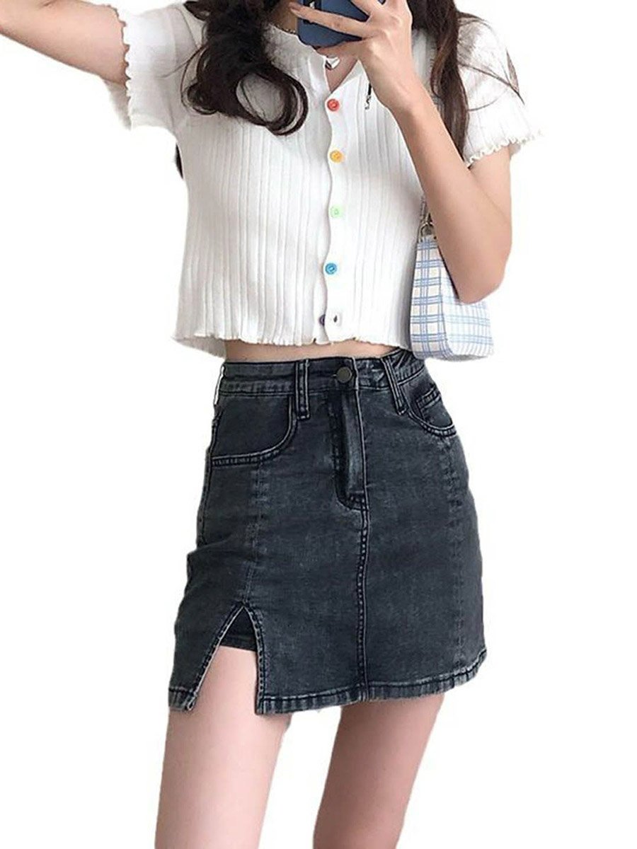 Black Denim Mini Skirt