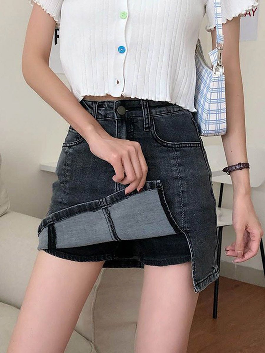 Black Denim Mini Skirt