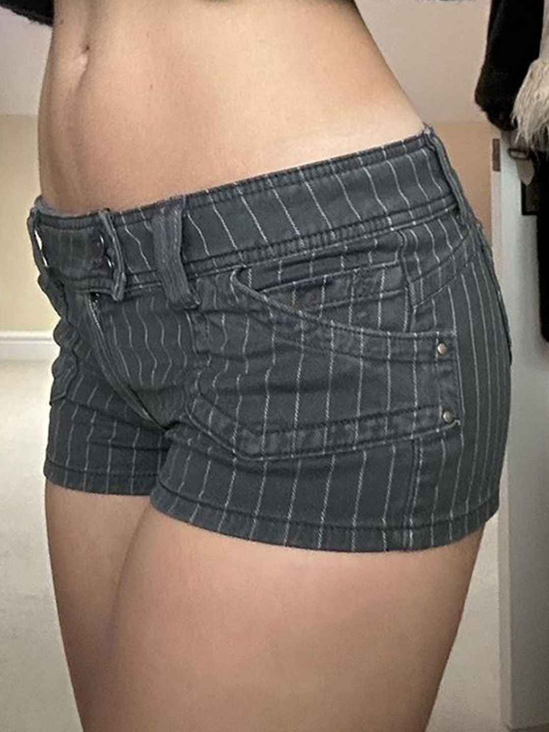 Black Cotton Striped Shorts