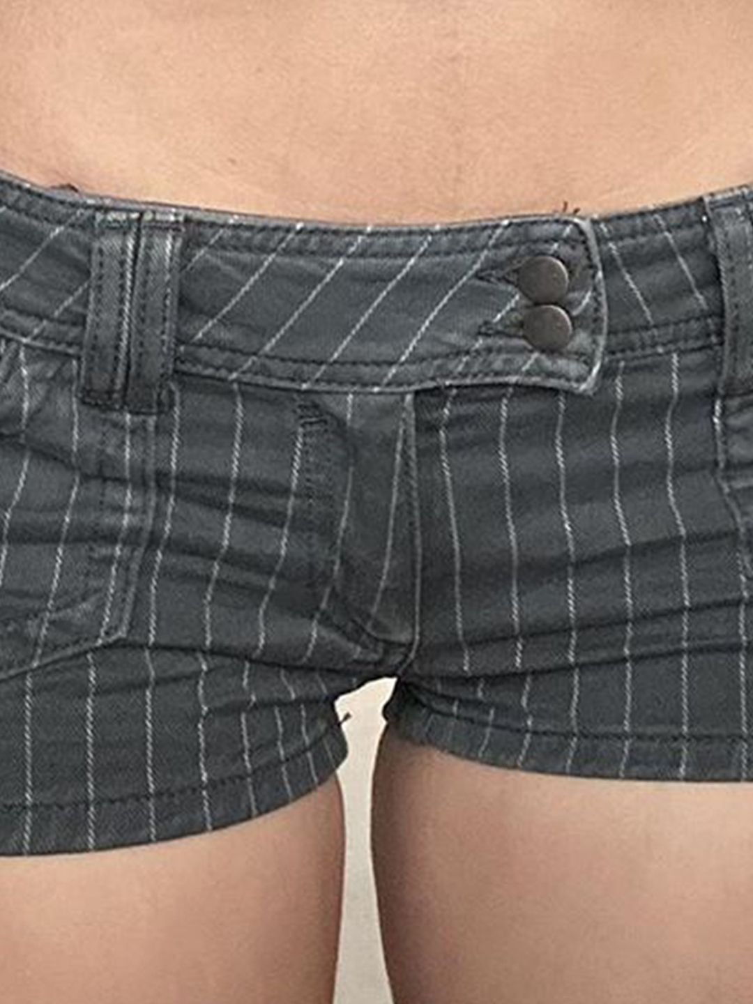 Black Cotton Striped Shorts