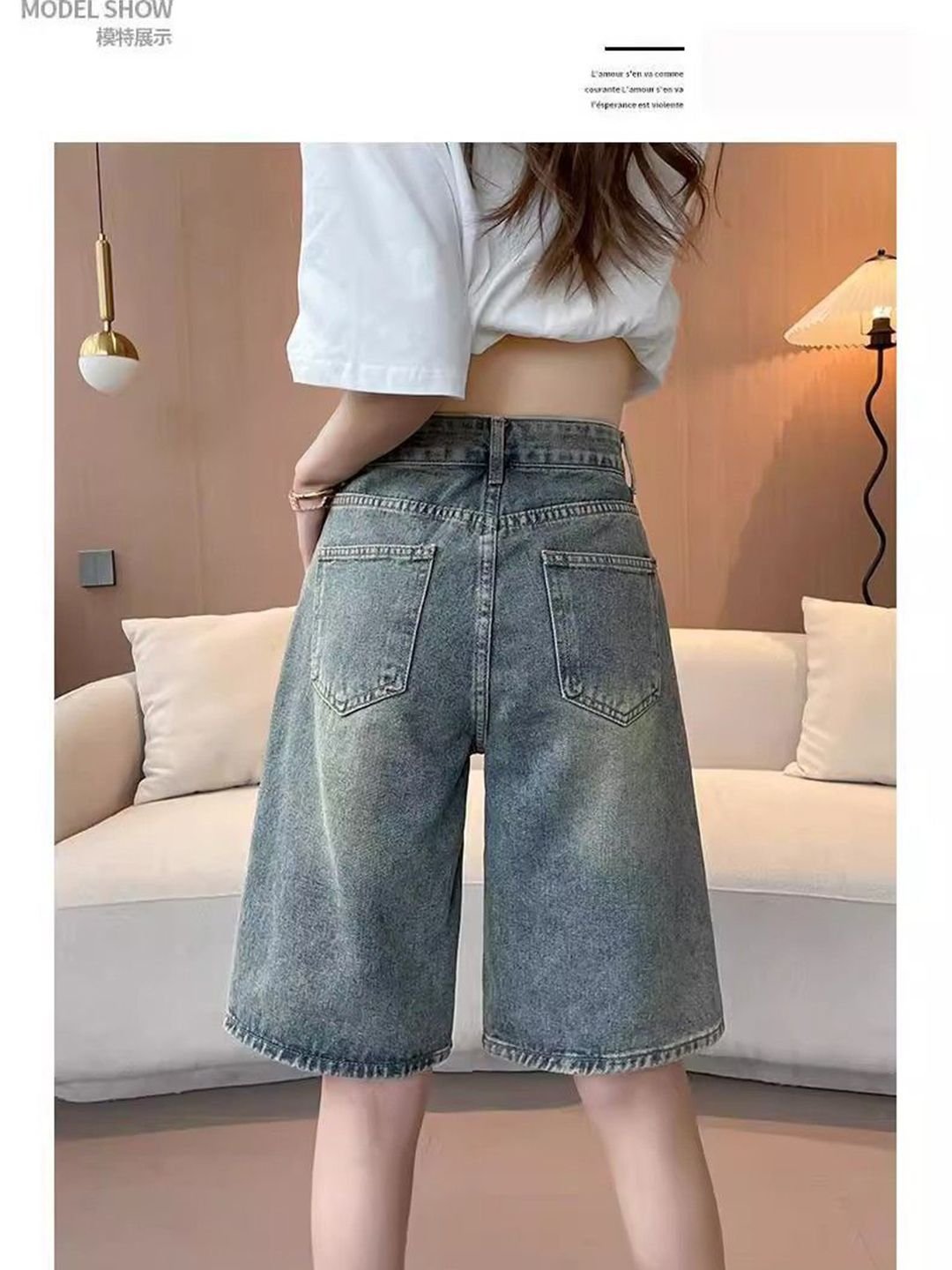 Cement Grey Loose Fit High-Rise Denim Shorts
