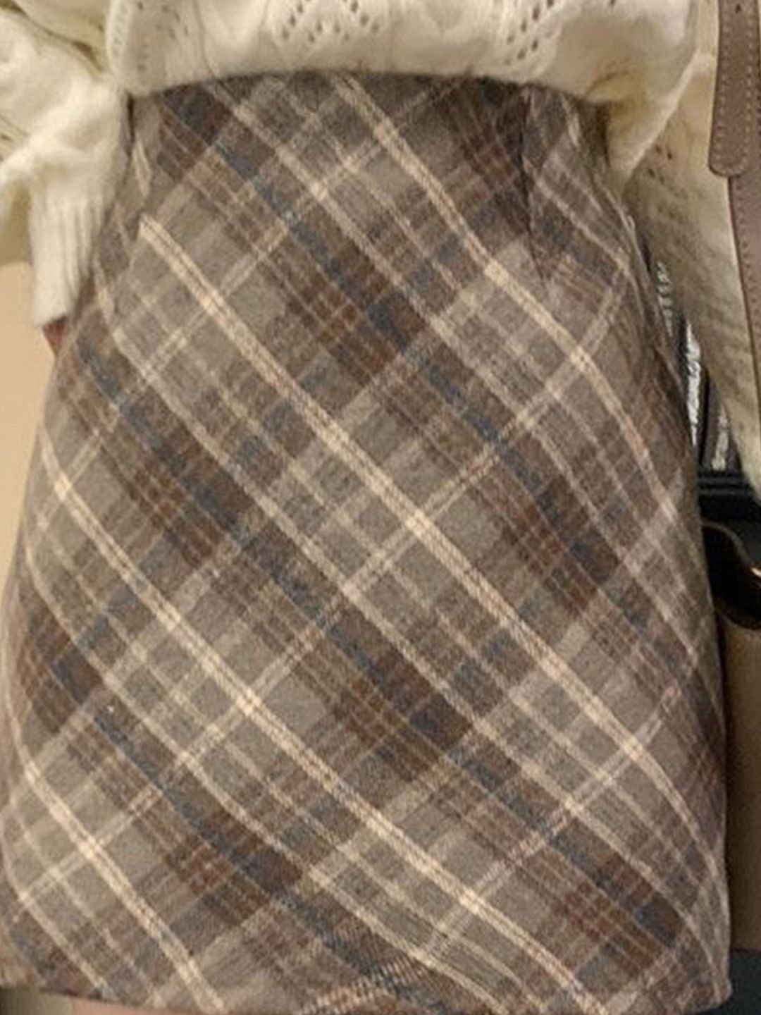 Brown Checked Mini Skirt