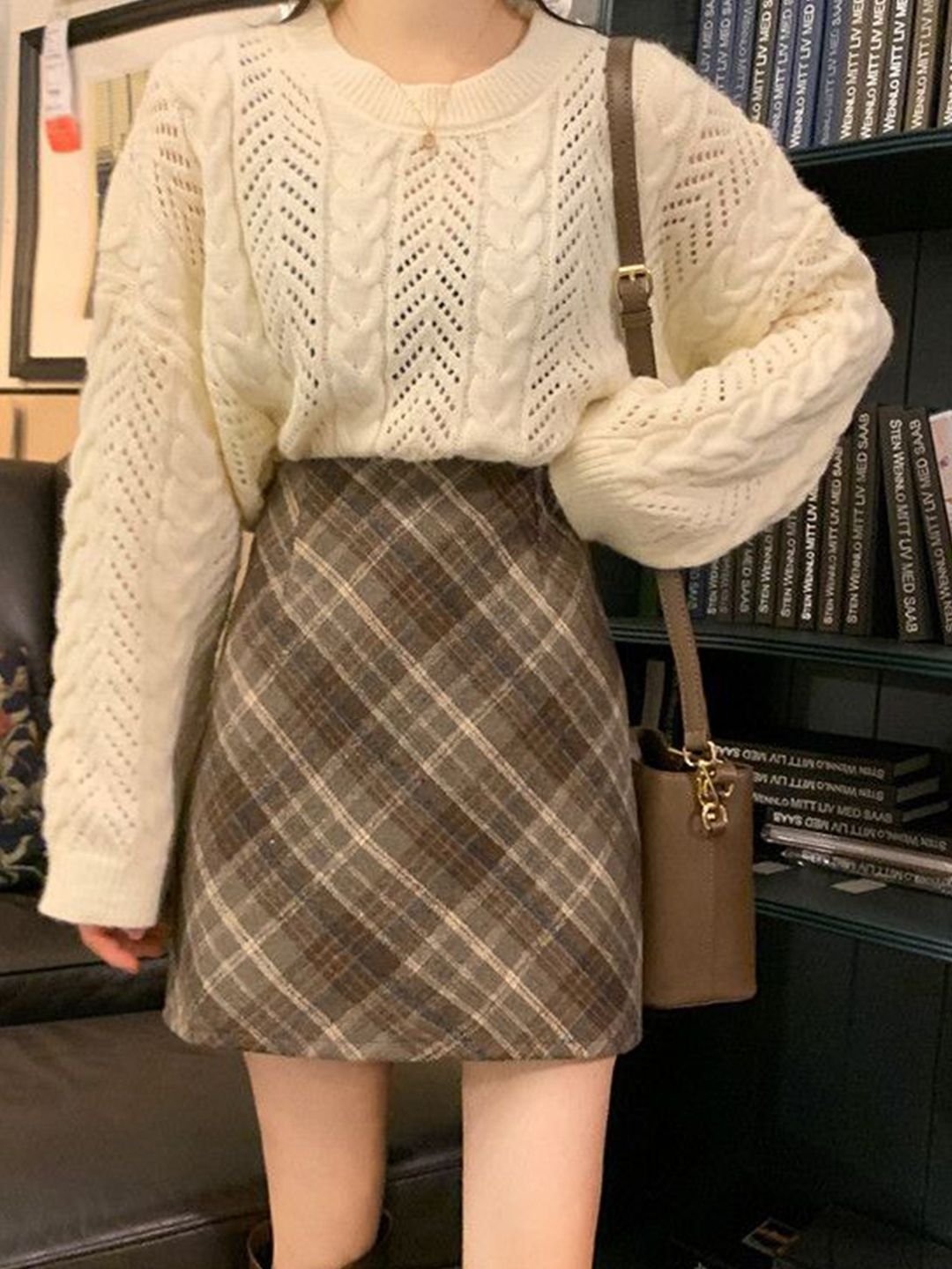 Brown Checked Mini Skirt
